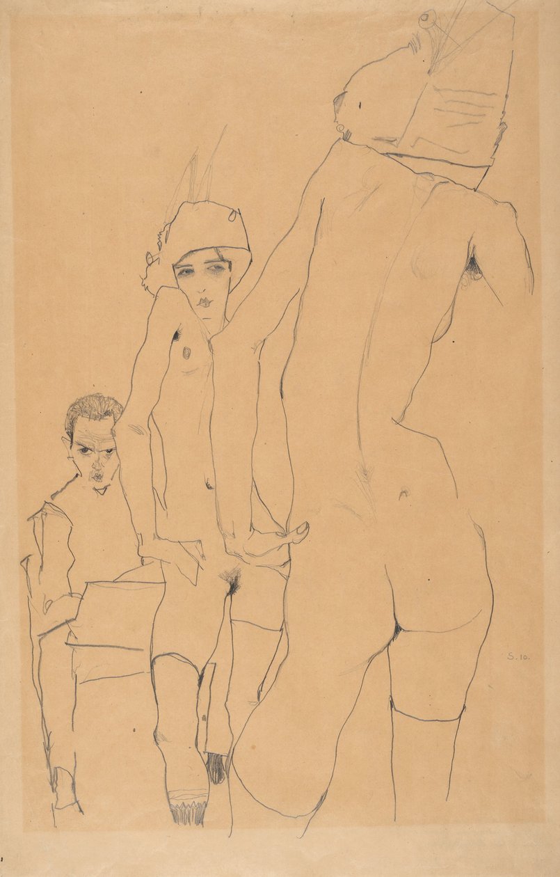 شيل مع Nude Model قبل المرآة ، 1910 بواسطة ايغون شييل