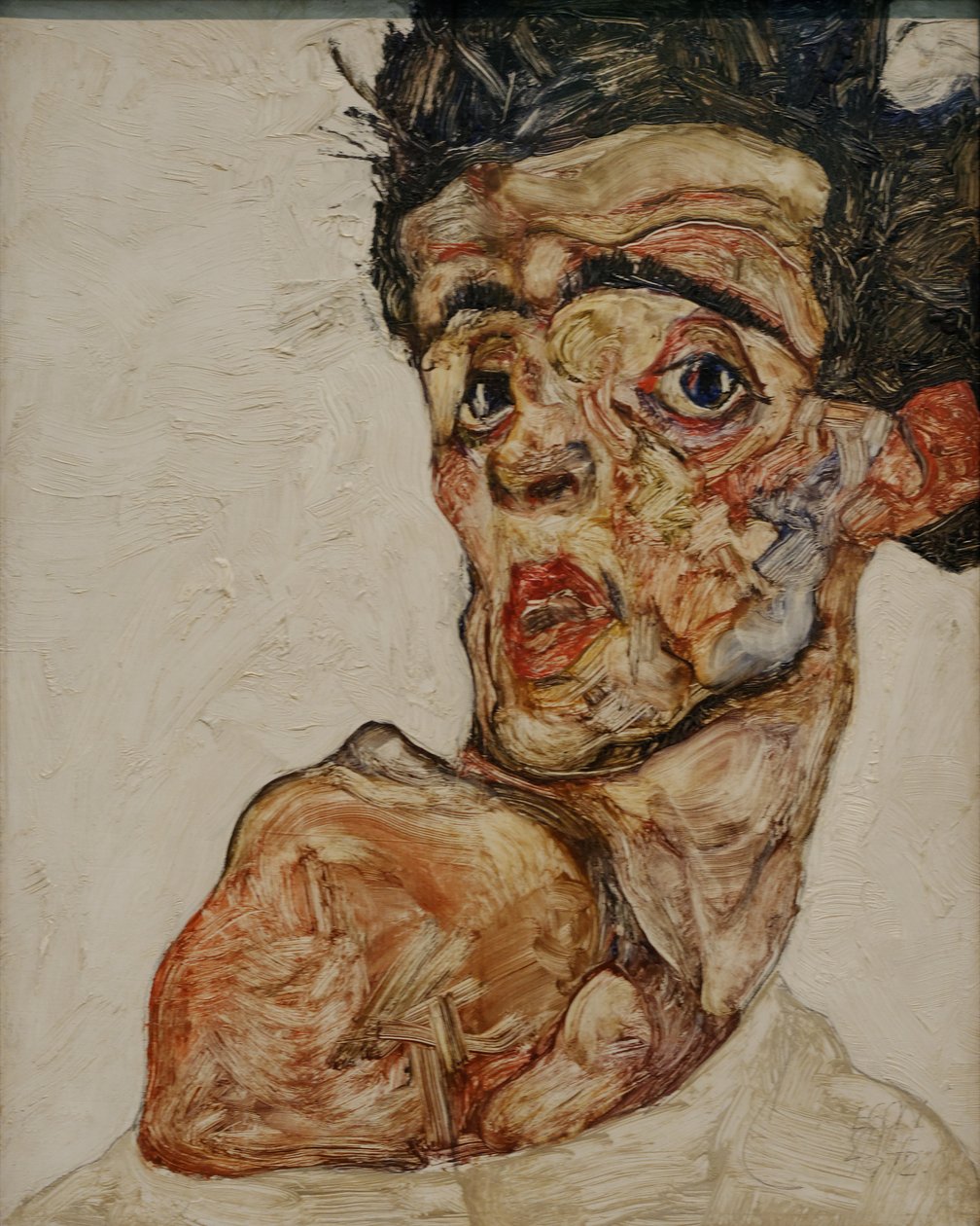 portait الذاتي مع رفع الكتف العاري بواسطة ايغون شييل