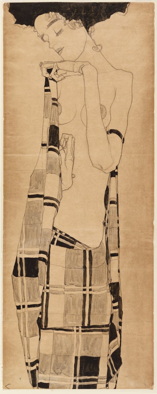 Standing Girl، c.1908-09 (فحم و درجة حرارة على ورق) بواسطة ايغون شييل