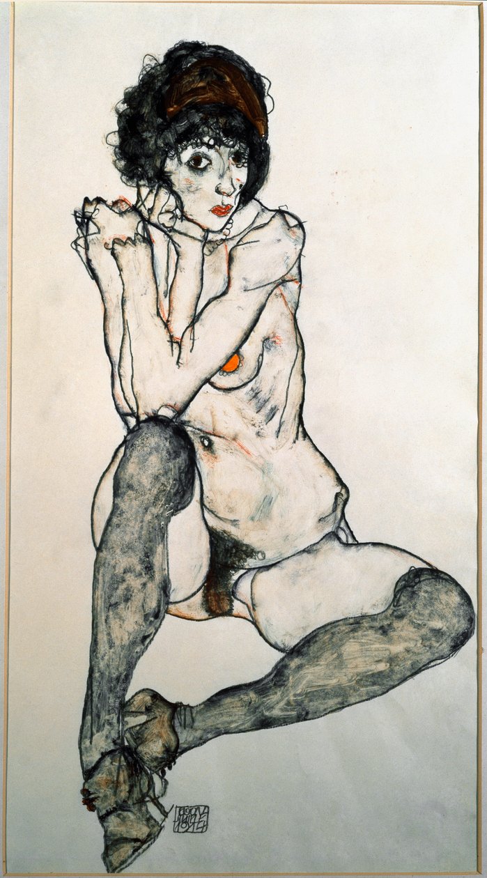 أنثى عارية عارية الرسم بالألوان المائية رسم إيغون شيئيل (1890-1918) 1914 الأبعاد 48.3x32 سم فيينا الجرافيك مجموعة ألبرتينا بواسطة ايغون شييل