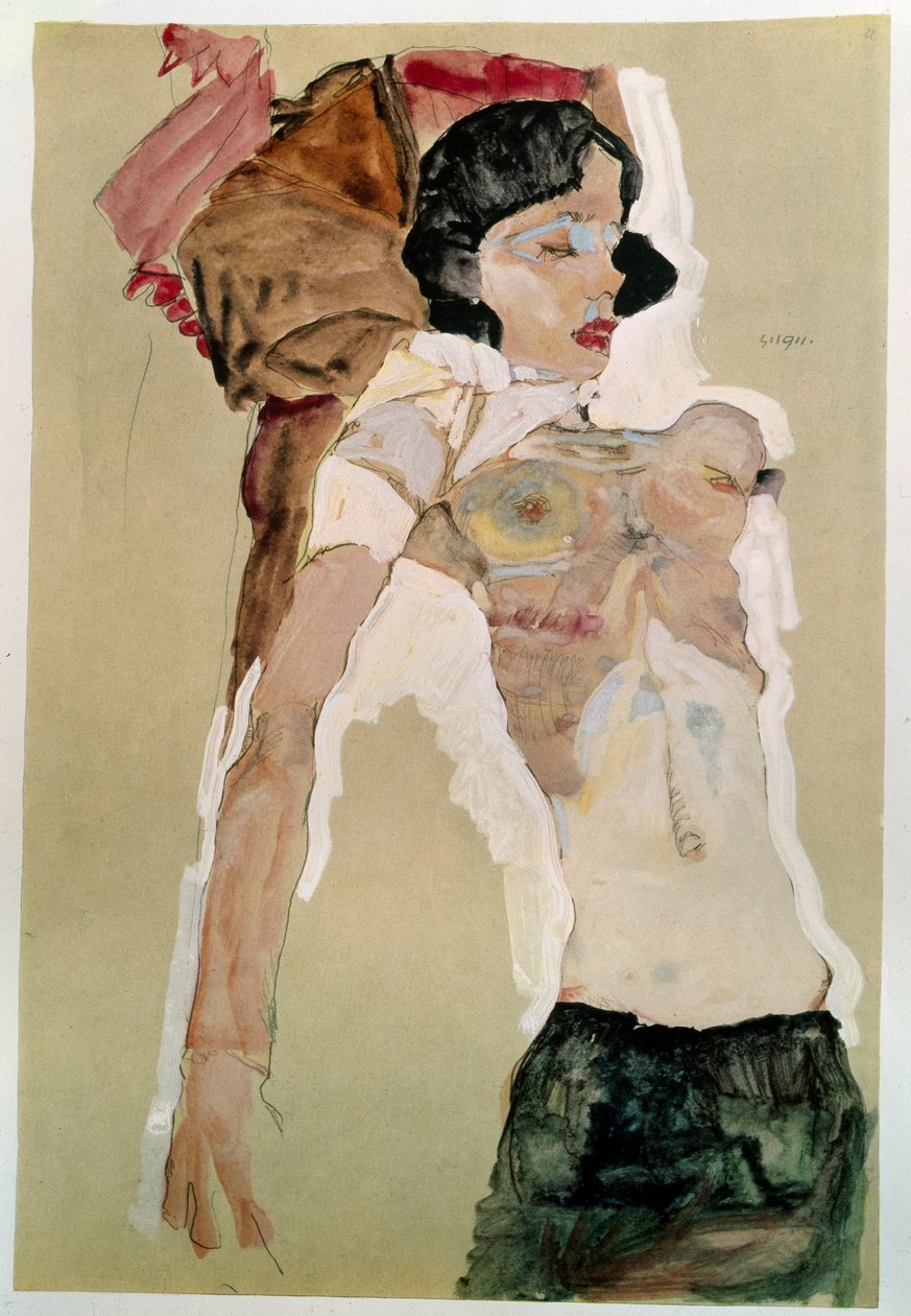 نصف أنثى عارية. رسم إيغون شيئيل (1890-1918) ، 1911 قلم رصاص وألوان مائية على ورق. خافت: 45،9x31،1 سم. فيينا ، Graphische Sammlung Albertina بواسطة ايغون شييل