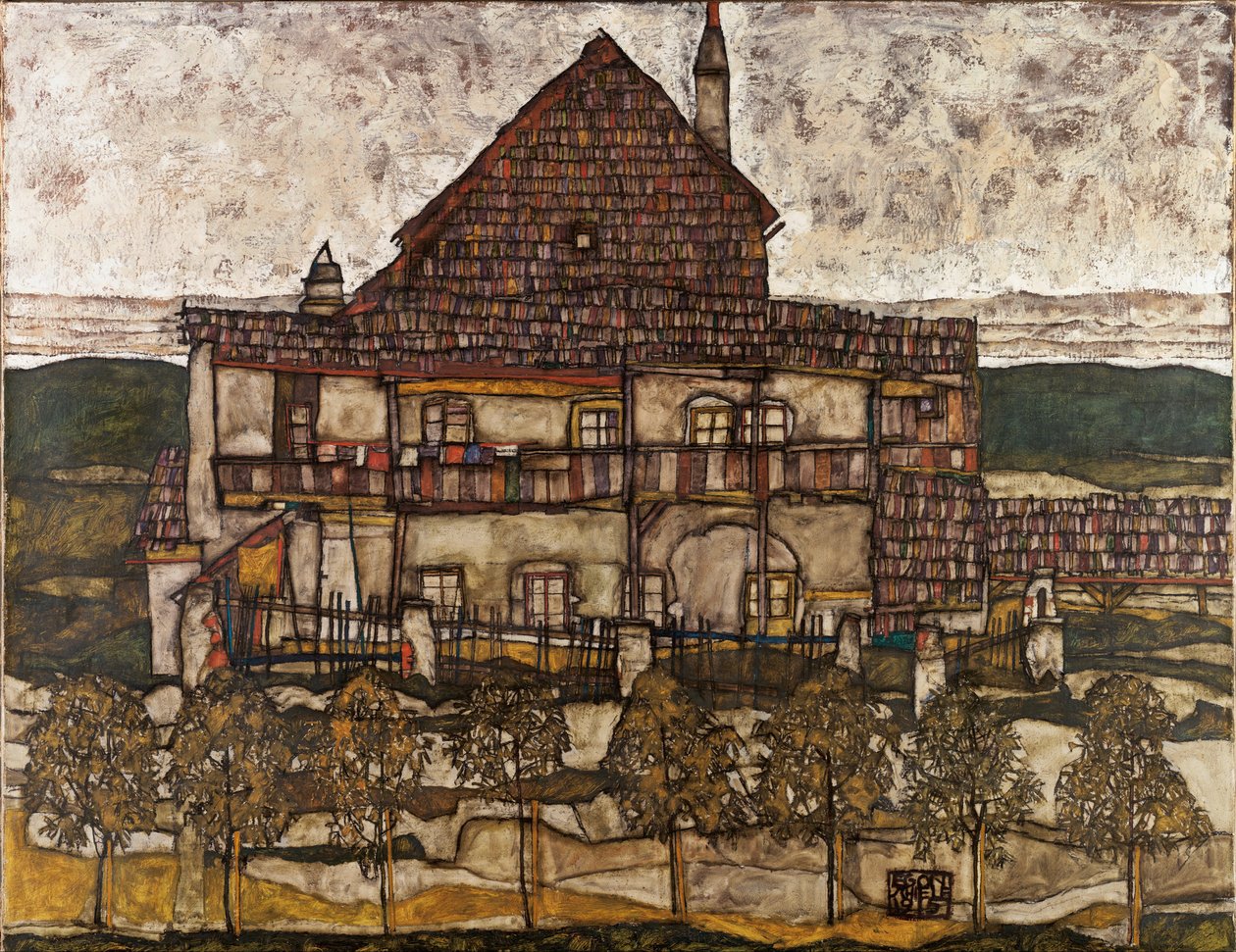 منزل بسقف خشبي (البيت القديم الثاني) - شييل ، إيغون (1890-1918) - 1911 - زيت على قماش - 110 × 140 - متحف ليوبولد ، فيينا بواسطة ايغون شييل