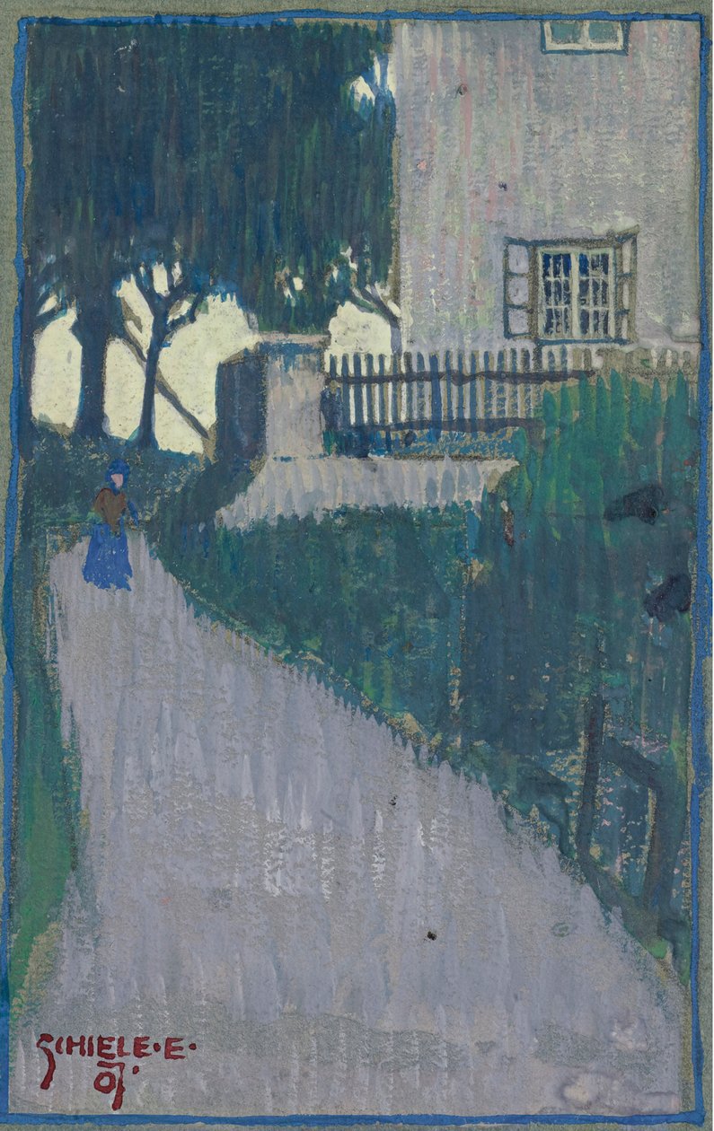 منظر طبيعي مع منزل وأشجار وشخصية أنثوية par Schiele ، Egon (1890-1918) بواسطة ايغون شييل