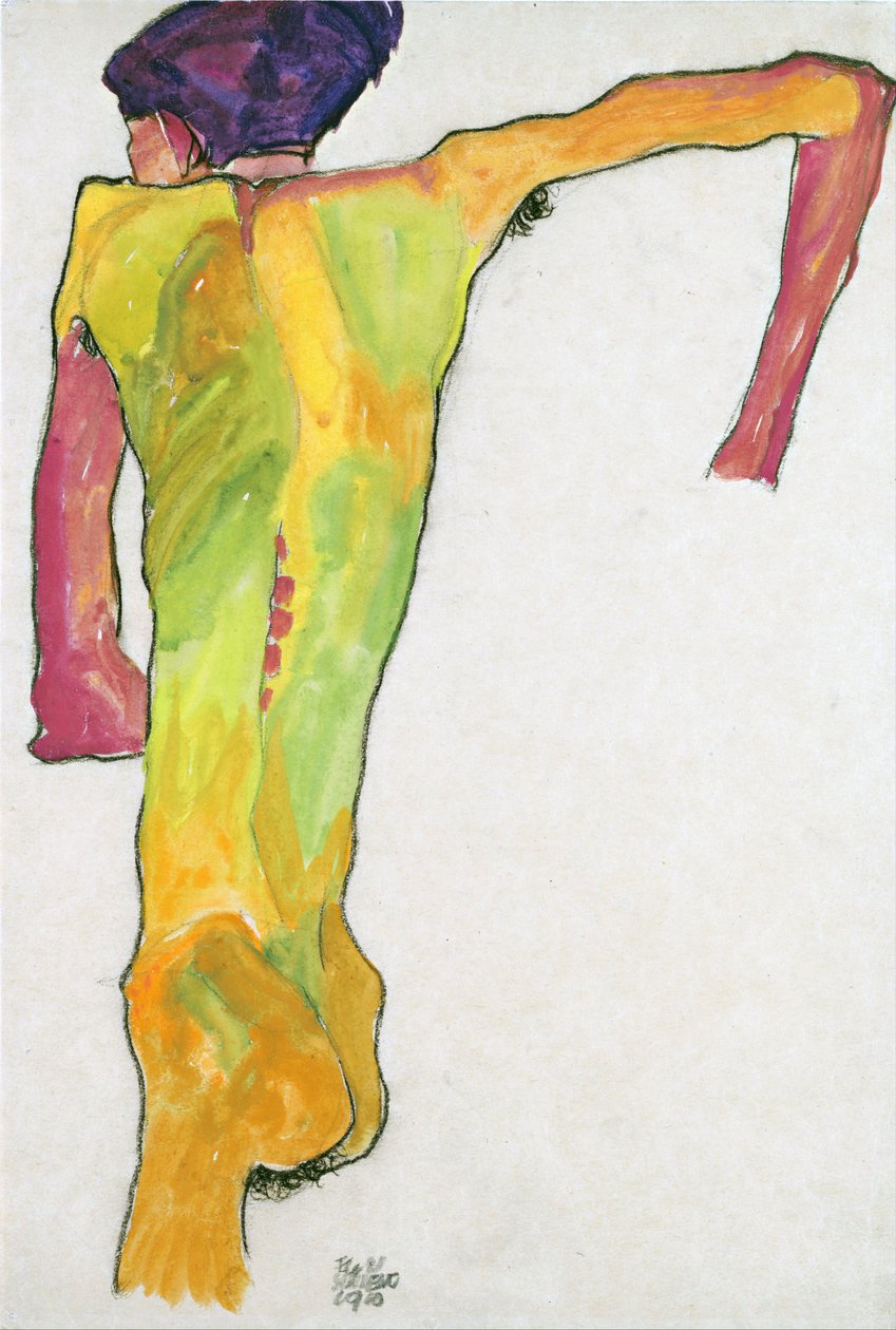 ذكر عاري ، يبرز نفسه - Schiele ، Egon (1890-1918) - 1910 - Gouache على الورق - 44.7x30.2 - متحف Leopold ، فيينا بواسطة ايغون شييل