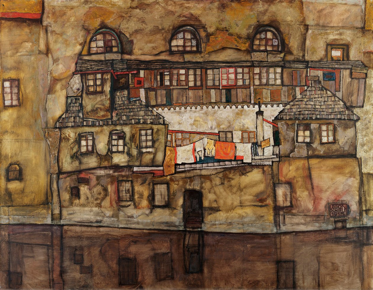 جدار البيوت على النهر - رسم إيغون شييل (1890-1918) ، زيت على قماش بواسطة ايغون شييل