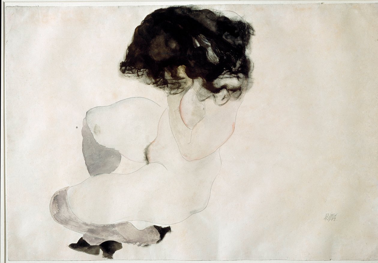 القرفصاء عارية. رسم إيغون شيل بواسطة ايغون شييل