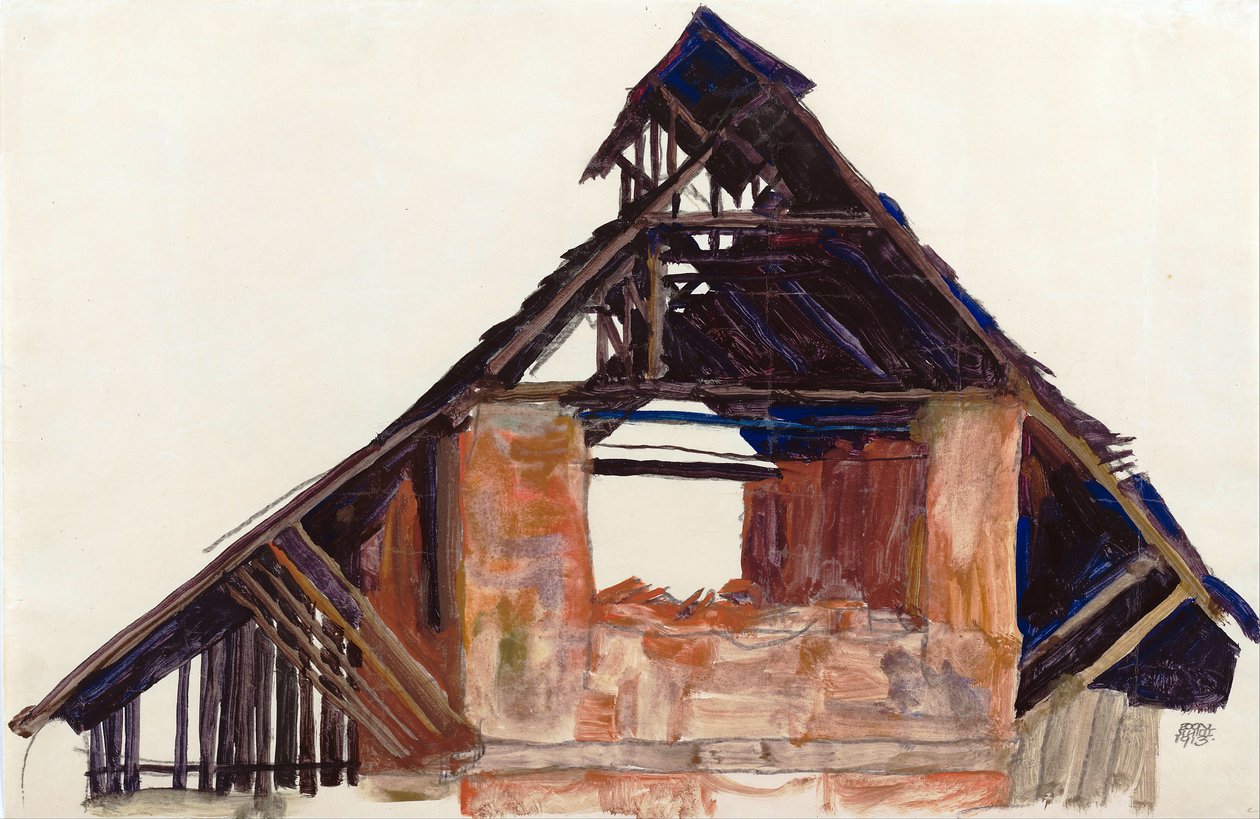 الجملون القديم (vieux gable) - Schiele ، Egon (1890-1918) - 1913 - الغواش على الورق - 32x48،6 - متحف ليوبولد ، فيينا بواسطة ايغون شييل