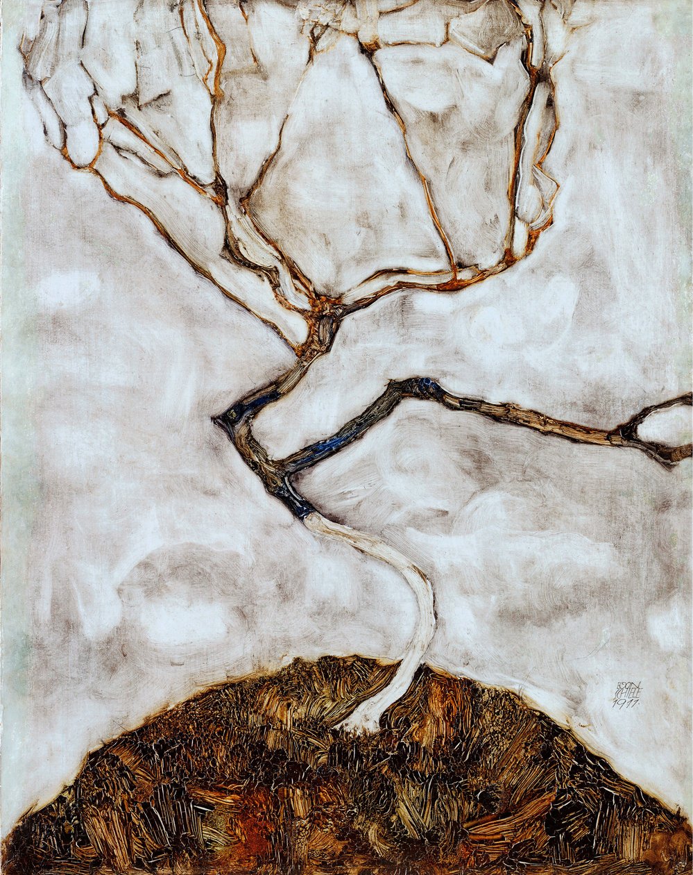 شجرة صغيرة في أواخر الخريف - رسم إيغون شيل (1890-1918) زيت على قماش (42 × 33.5 سم) بواسطة ايغون شييل