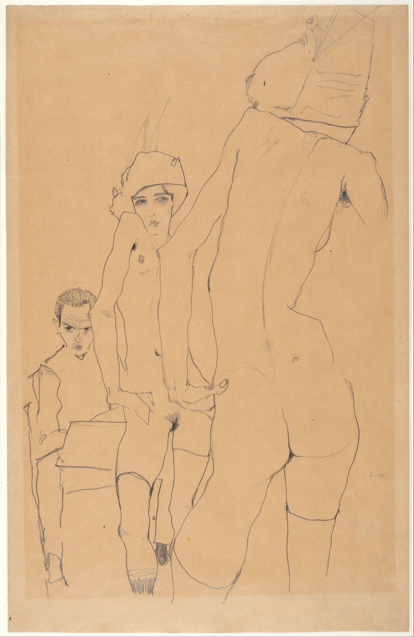 شيل مع Nude Model قبل المرآة ، 1910 بواسطة ايغون شييل