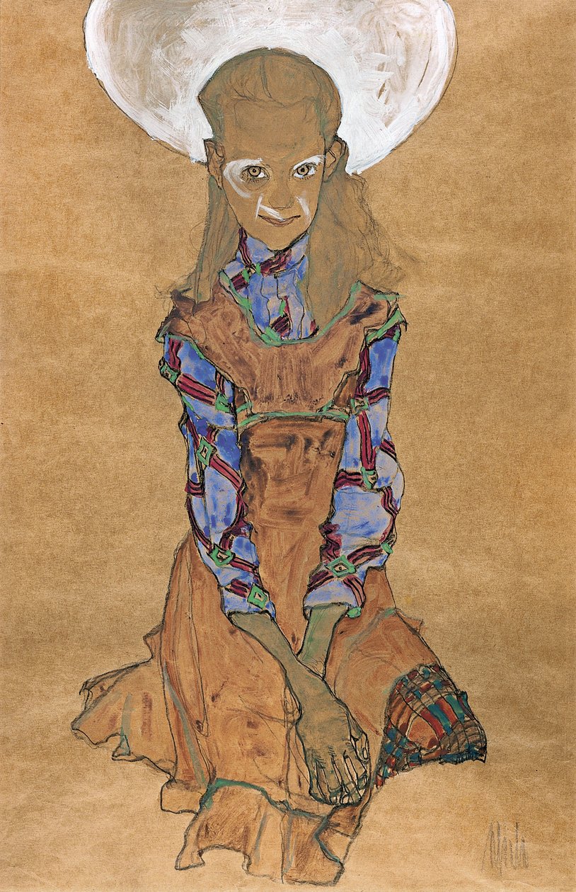 فتاة جالسة بولدي لودزينسكي ، ج. 1910 بواسطة ايغون شييل