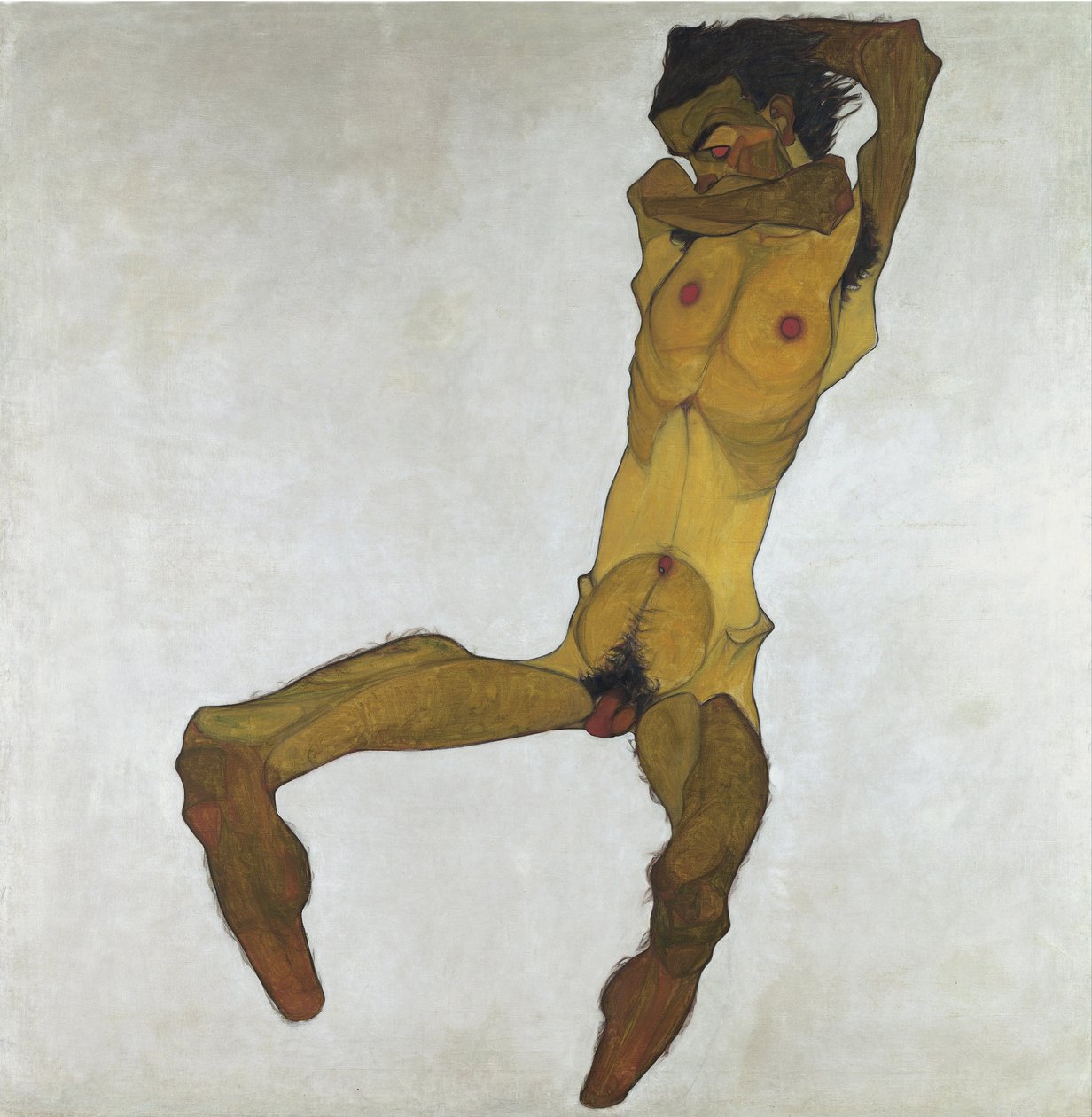 ذكر جالس عاري (بورتريه ذاتي) - شييل ، إيغون (1890-1918) - 1910 - زيت على قماش - 152.5 × 150 - متحف ليوبولد ، فيينا بواسطة ايغون شييل