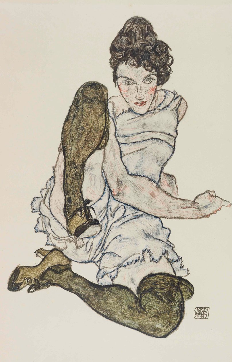 امرأة جالسة بأرجل مستقيمة ، 1917. بواسطة ايغون شييل