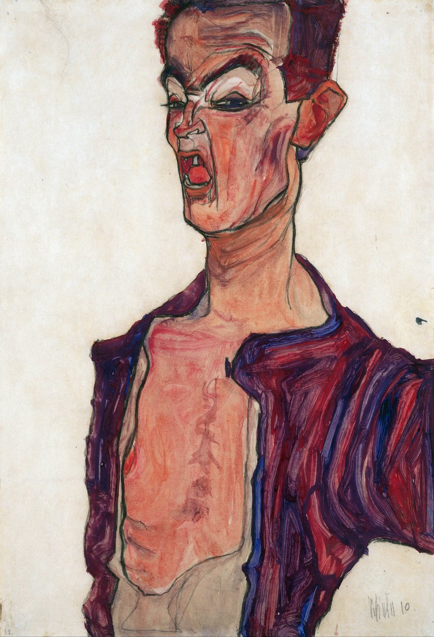 بورتريه ذاتي ، كشر - Schiele ، Egon (1890-1918) - 1910 - الغواش على الورق - 45،3x30،7 - متحف ليوبولد ، فيينا بواسطة ايغون شييل
