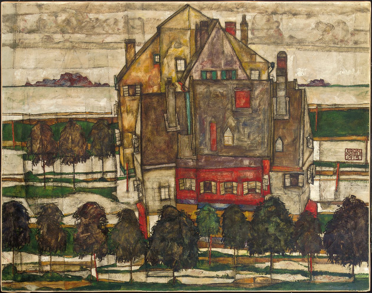 منازل فردية (منازل بها جبل) 1915 (زيت على قماش) بواسطة ايغون شييل