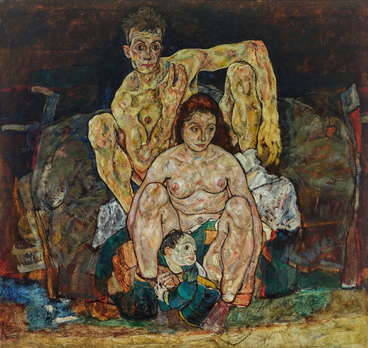 الأسرة الزوجان القرفصاء ، 1918. بواسطة ايغون شييل