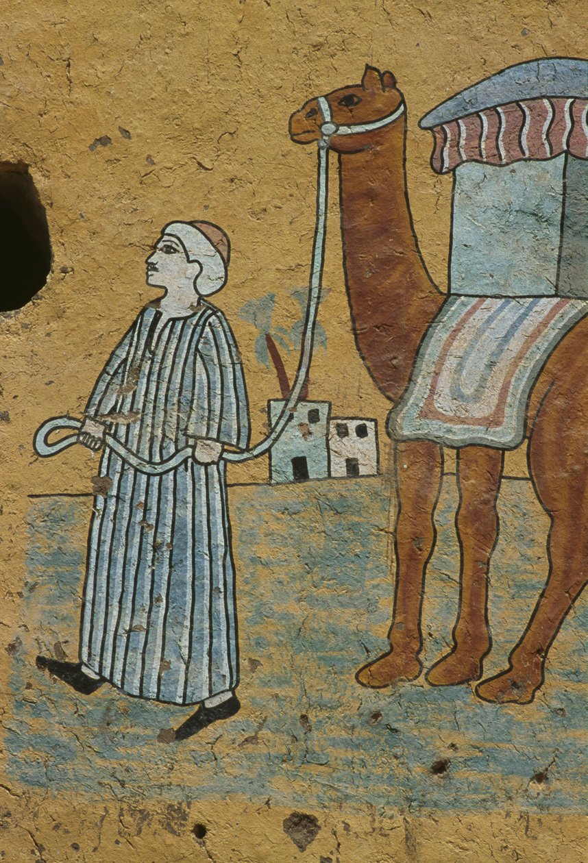 جدار مطلي يصور رجلاً مع جمل (لوحة جدارية) بواسطة مصري