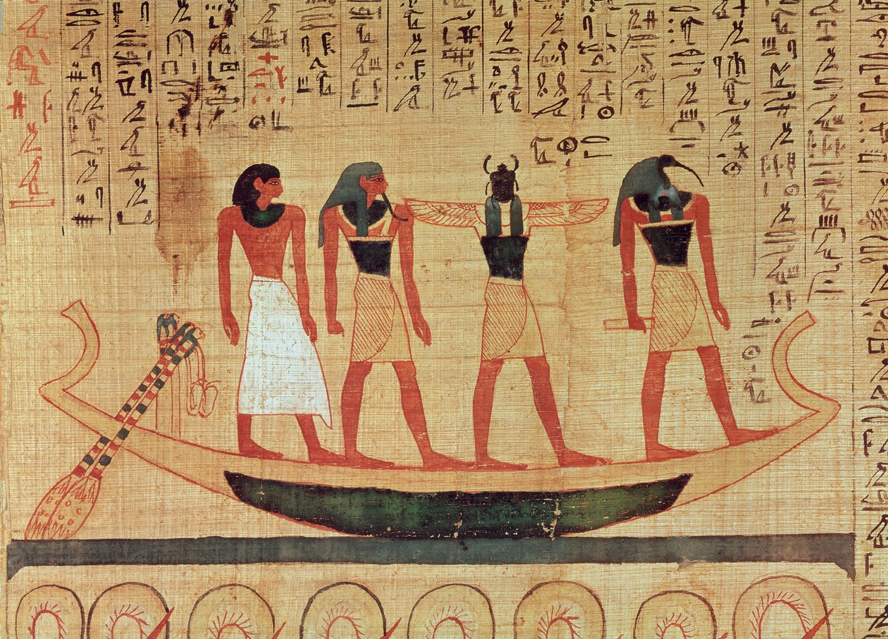 ورق البردي الذي يصور رجلًا ينقله برق إلى الحياة الآخرة من قبل تحوت وخيبري وإله آخر بواسطة مصري
