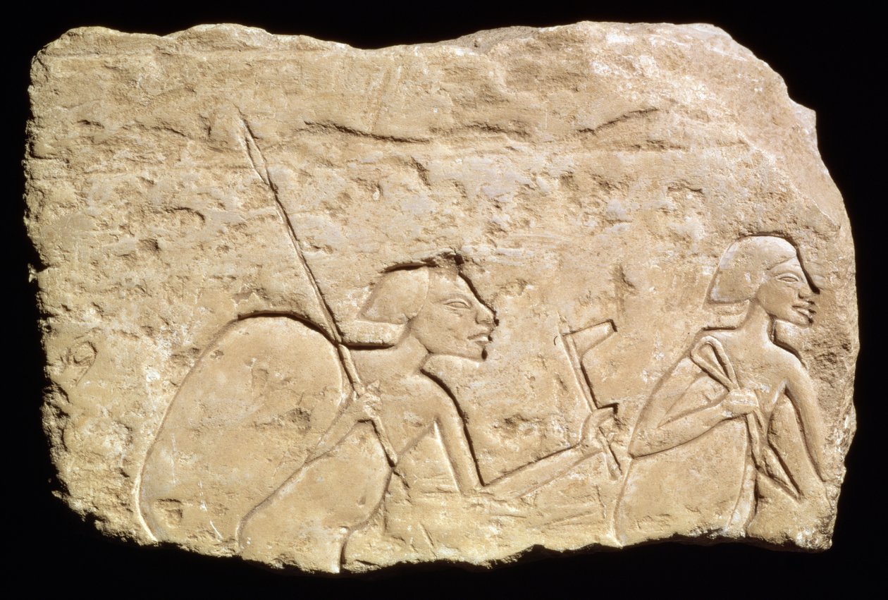 نقش يصور جنديين ، المملكة الحديثة ، c.1353-1335 قبل الميلاد (الحجر الجيري) بواسطة الأسرة الثامنة عشر المصرية