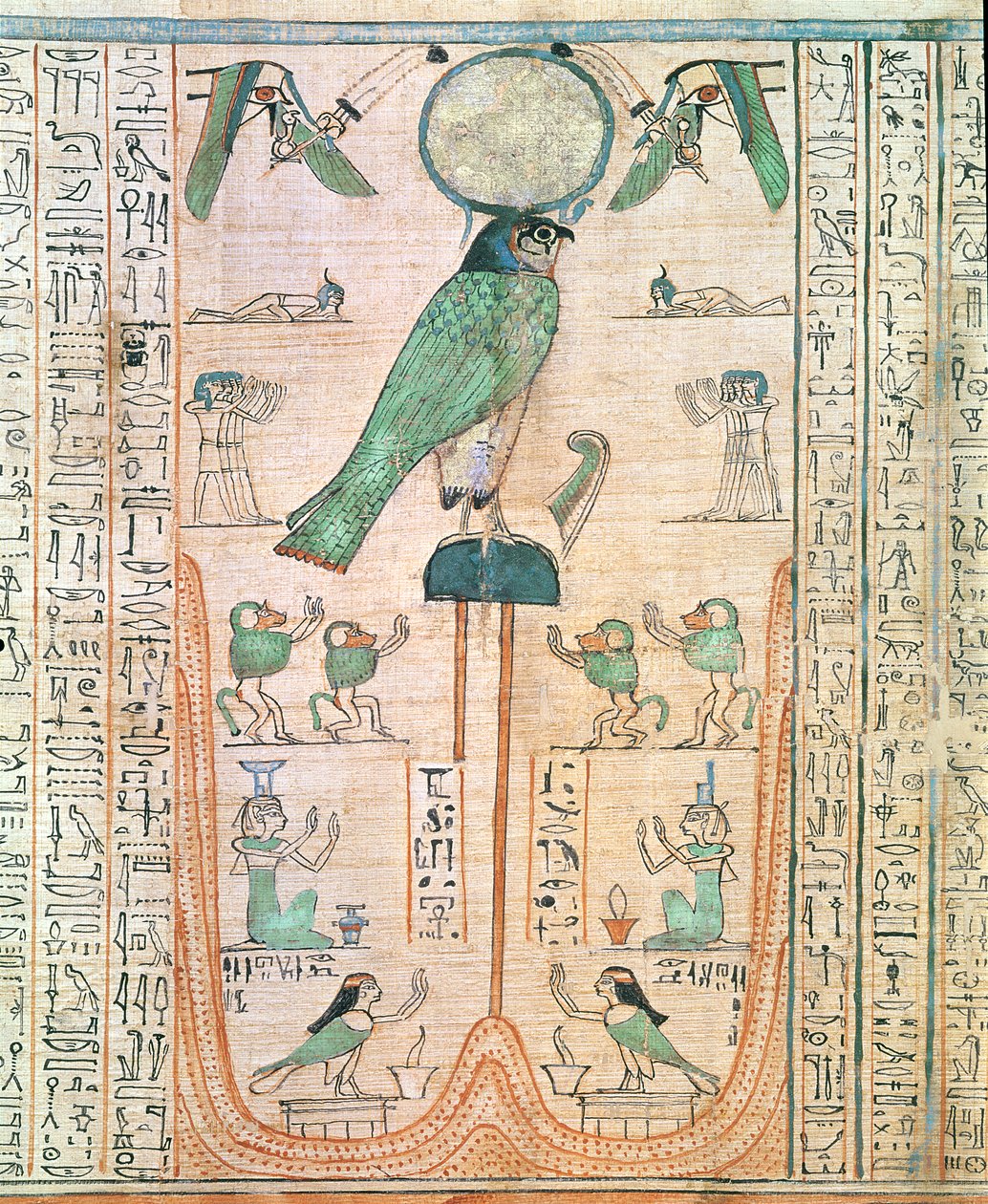 عشق الشمس المشرقة على شكل الصقر Re-Horakhty ، المملكة الحديثة ، c.1150 قبل الميلاد (ورق البردي) بواسطة الأسرة المصرية العشرون