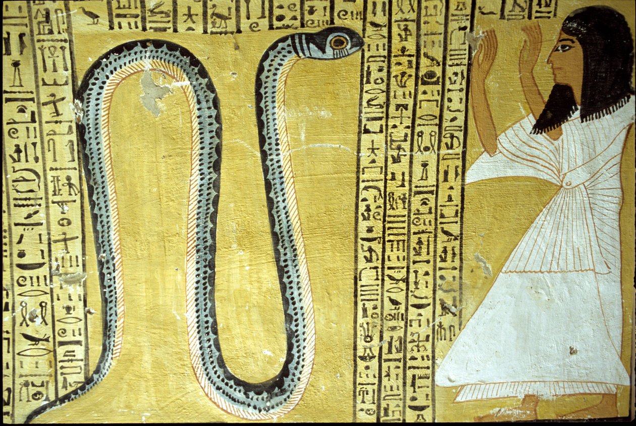 Inherkhau يعبد إله سيتو الثعبان من العالم السفلي ، من قبر Inherkhau ، طيبة (لوحة جدارية) بواسطة الأسرة المصرية العشرون