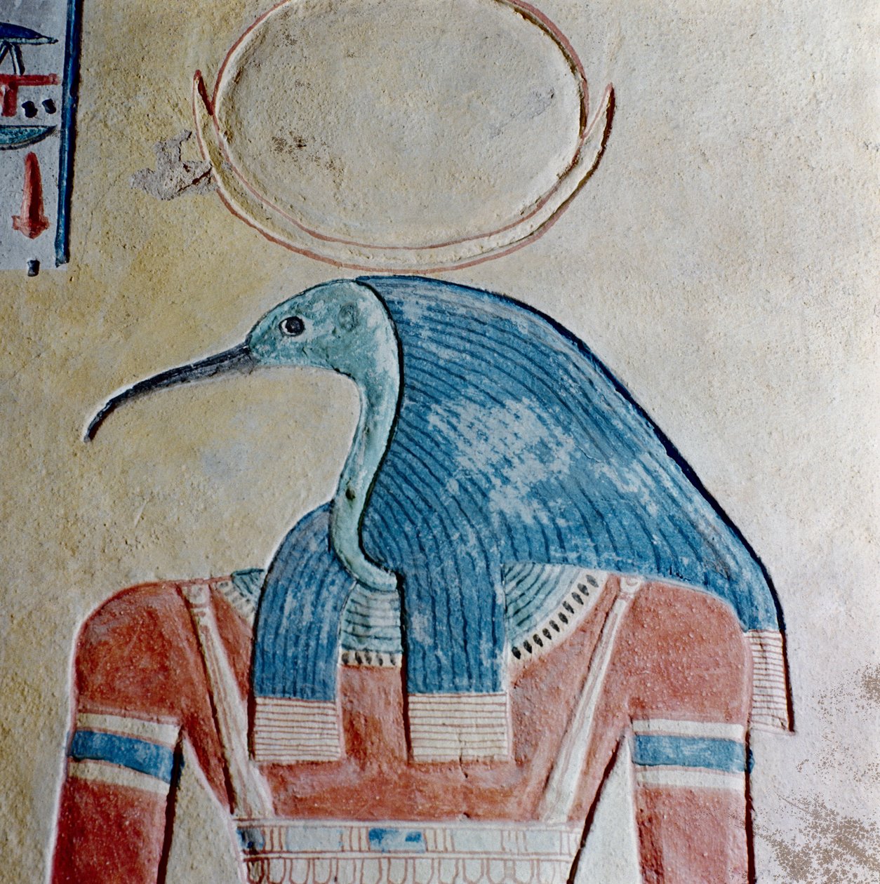 الإله تحوت ، من قبر الأمير خماوست الثاني ، ابن رمسيس الثالث (c.1187-1156 قبل الميلاد) المملكة الجديدة (الحجر الجيري المطلي) بواسطة الأسرة المصرية العشرون