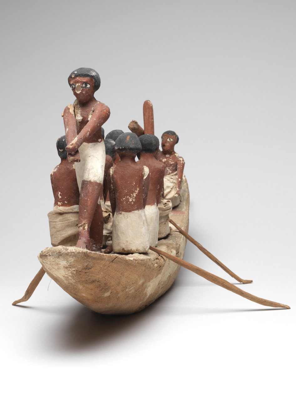 زورق إبحار نموذجي من مقبرة خيت (بني حسن) المملكة الوسطى ، c.2010 قبل الميلاد - 1950 قبل الميلاد (الخشب المطلي والكتان) بواسطة الأسرة الثانية عشرة المصرية
