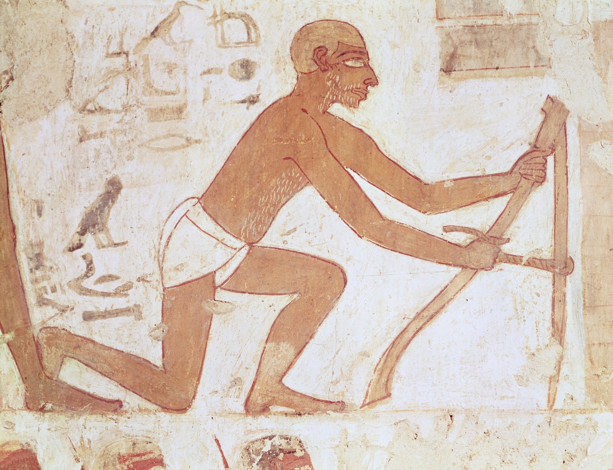 بناء جدار ، تفاصيل لرجل مع مجرفة ، من قبر رخمير ، وزير تحتمس الثالث وأمنحتب الثاني ، المملكة الحديثة (لوحة جدارية) (تفاصيل 157750) بواسطة الأسرة الثامنة عشر المصرية