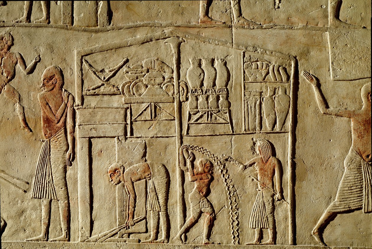 الآثار المصرية: "" المواد الغذائية مخزنة في المستودعات "" "نقوش تزين قبر مسؤول كبير من الأسرة الثامنة عشر. متحف بولونيا سيفيكو الأثري بواسطة الأسرة الثامنة عشر المصرية