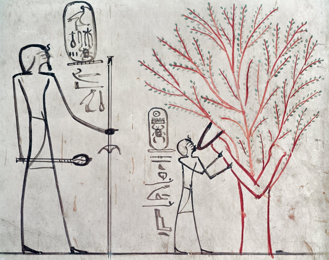 تحولت إيزيس إلى شجرة سيكامور ترضع تحتمس الثالث (1479-1425 قبل الميلاد) (لوحة جدارية) بواسطة الأسرة الثامنة عشر المصرية