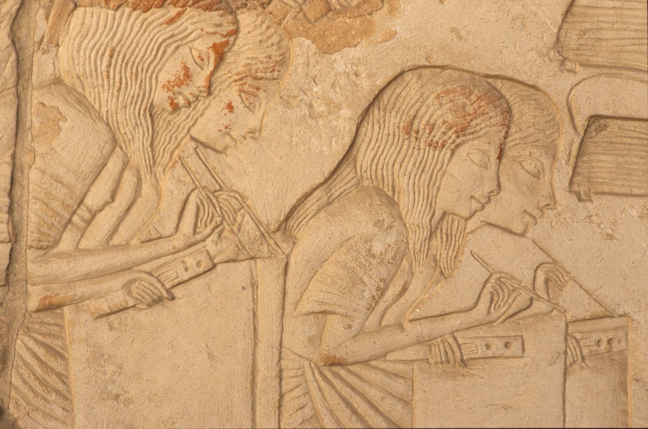 نقش يصور الكتبة في العمل ، من مقبرة حورمحب (حوالي 1323-1295 قبل الميلاد) المملكة الحديثة (رسم جداري) (تفاصيل 218338) بواسطة الأسرة الثامنة عشر المصرية