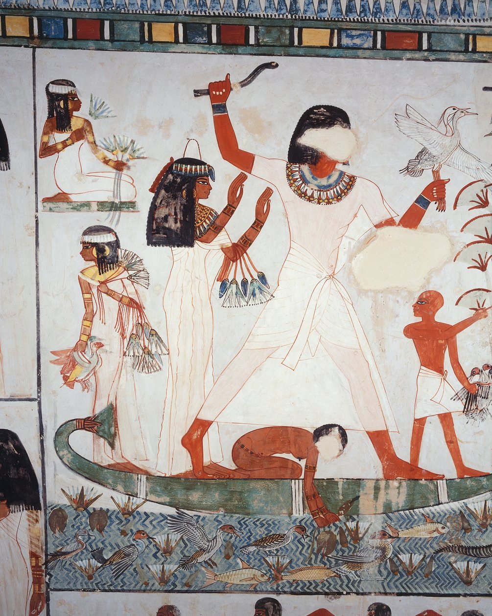 مشهد للصيد وصيد الأسماك في الأهوار ، جدارية ، الجدار الشمالي ، الغرفة الطولية ، مقبرة ذيبان TT69 ، الشيخ عبد القرنة ، طيبة (قائمة اليونسكو للتراث العالمي بواسطة الأسرة الثامنة عشر المصرية