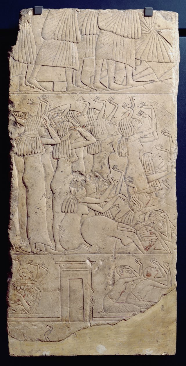 مشهد الرثاء أثناء الدفن ، من سقارة ، المملكة الحديثة ، 1330 ق.م (الحجر الجيري) بواسطة الأسرة الثامنة عشر المصرية
