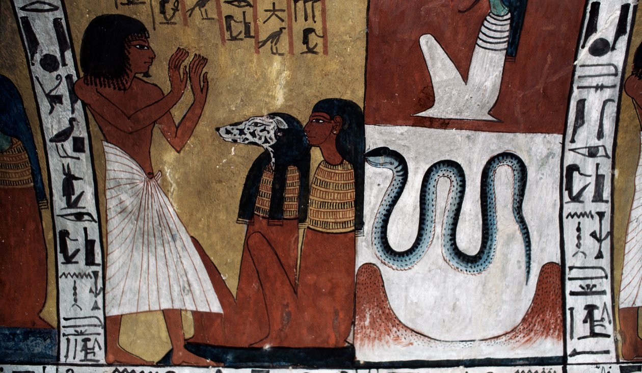 لوحة جدارية، مقبرة سننجم، وادي الملوك، الأقصر، طيبة (موقع التراث العالمي لليونسكو) بواسطة الأسرة الثامنة عشر المصرية