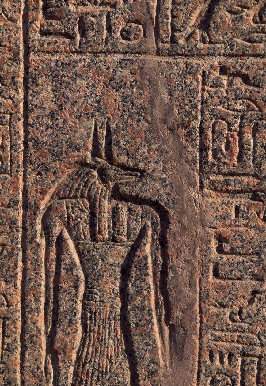 تصوير أنوبيس، تفاصيل النقش والنقش البارز لأنوبيس وإله آخر، تابوت أمنحتب، ممفيس (قائمة التراث العالمي لليونسكو) بواسطة الأسرة المصرية التاسعة عشرة