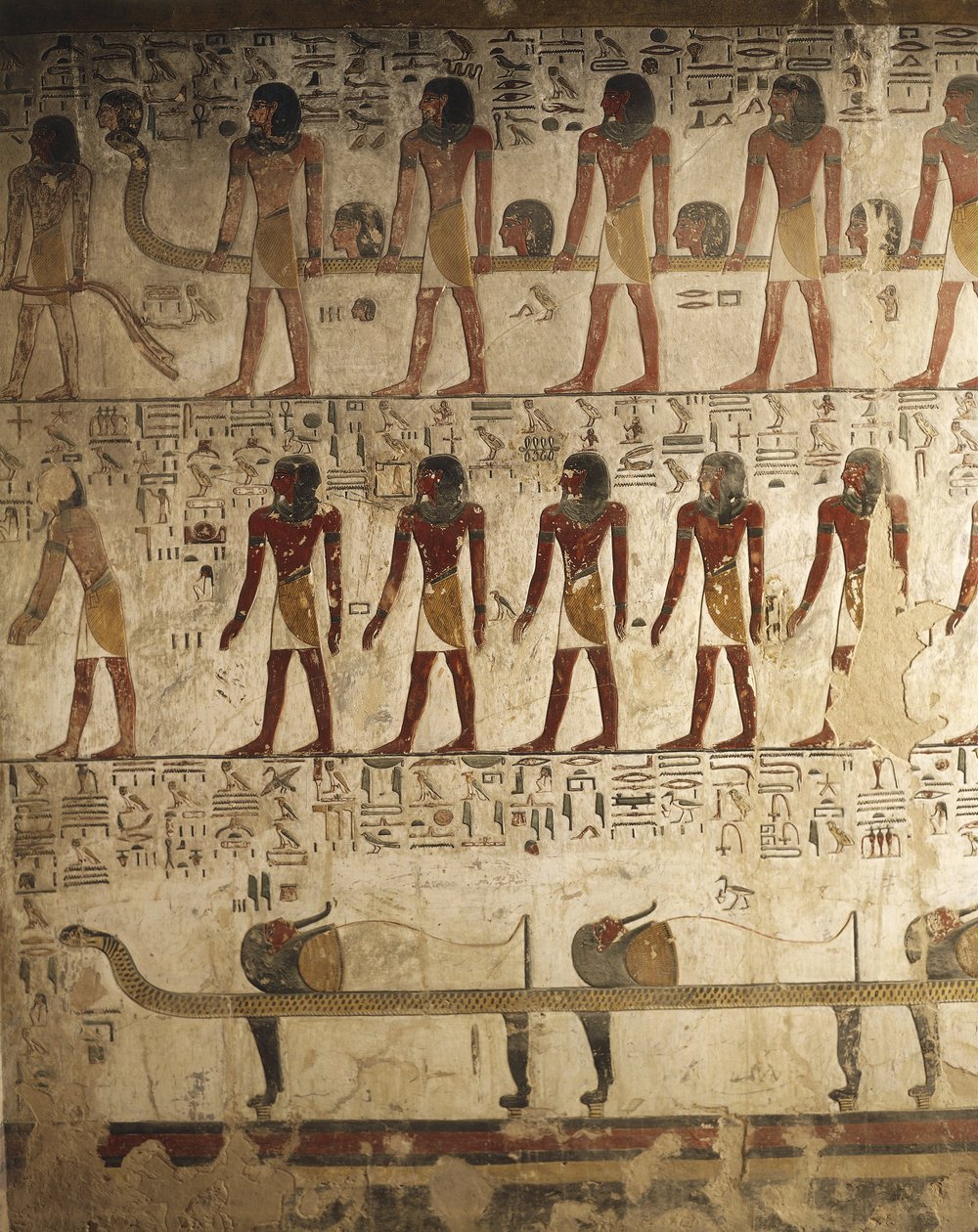 مصر، الأقصر، وادي الملوك، مقبرة سيتي الأول، نقوش من مناظر مرسومة من كتاب البوابات بواسطة الأسرة المصرية التاسعة عشرة