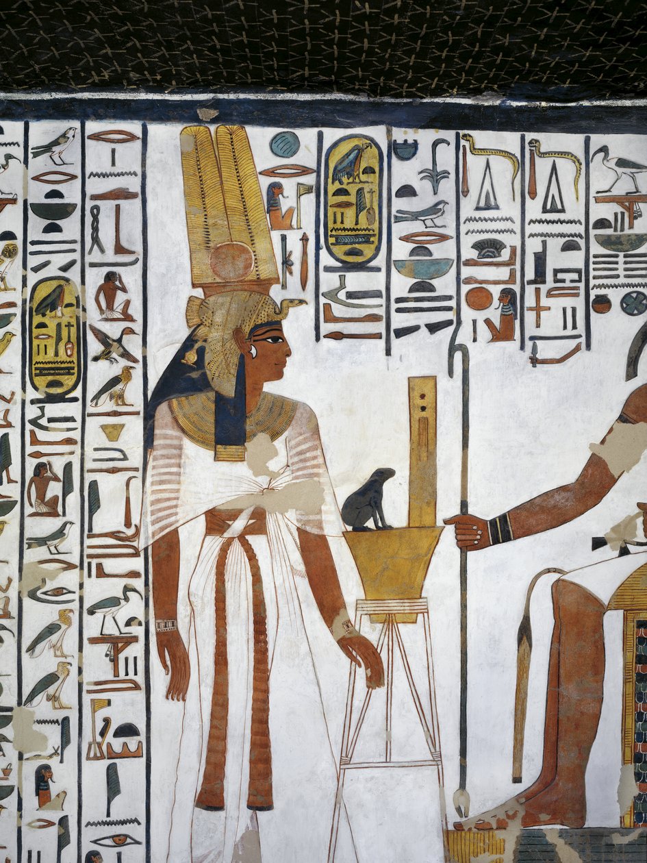 Egypt, Thebes, Luxor, Valley of the Queens, Tomb of Nefertari, Annex to antechamber, Mural paintings, Queen before divine scribe Thoth بواسطة الأسرة المصرية التاسعة عشرة