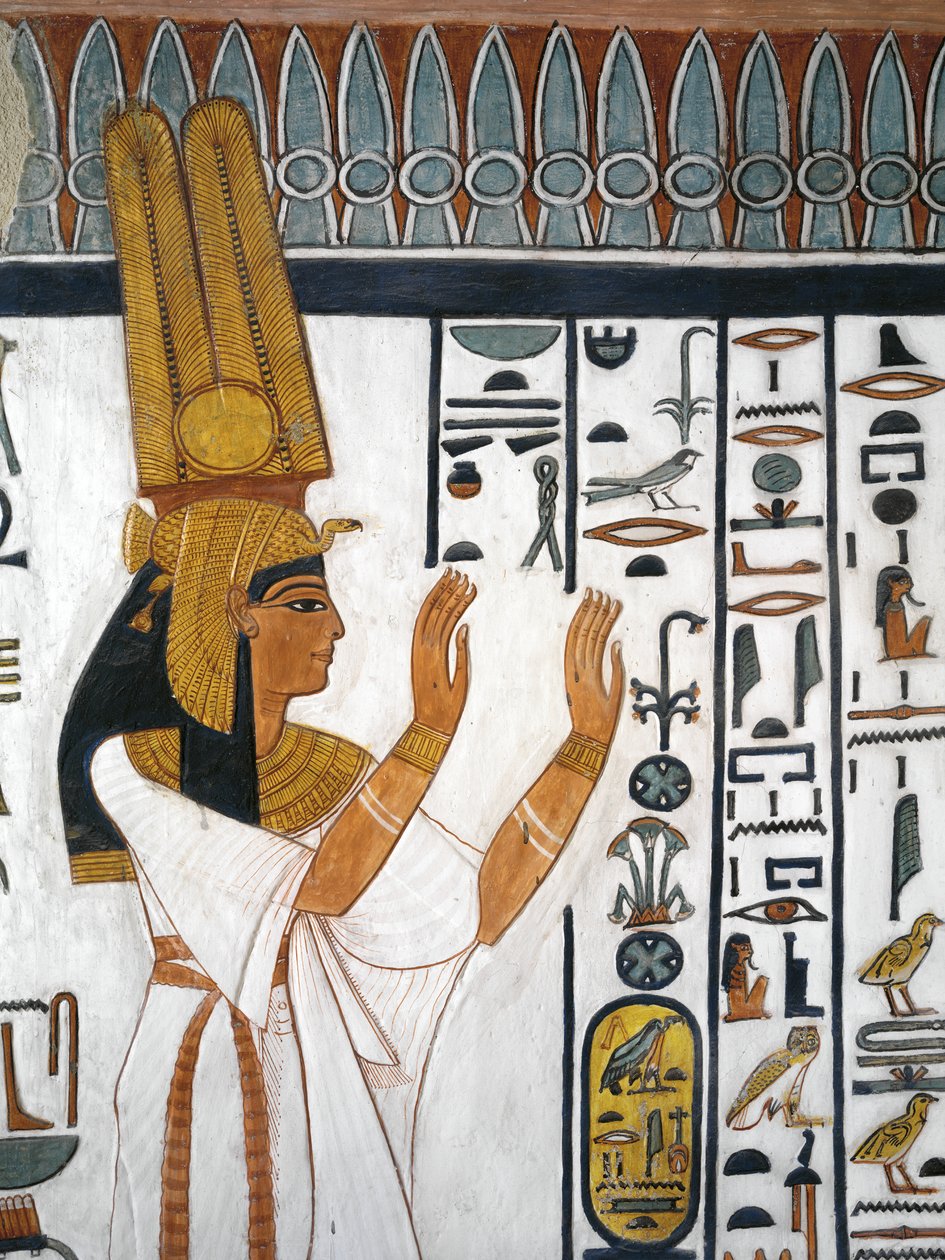 Egypt, Thebes, Luxor, Valley of the Queens, Tomb of Nefertari, mural painting of Queen reciting mortuary formula in Burial chamber from 19th dynasty بواسطة الأسرة المصرية التاسعة عشرة