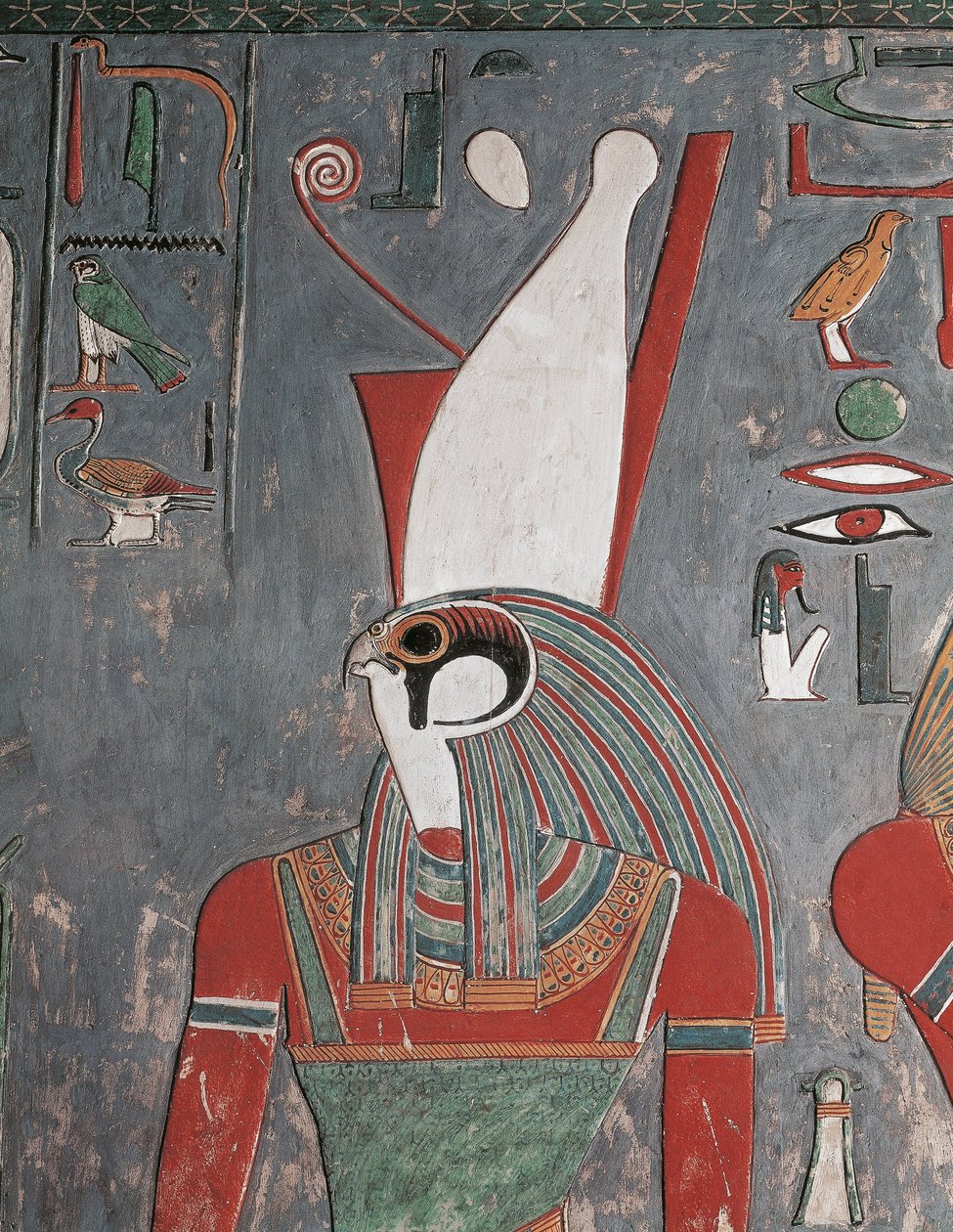 Horus wearing double crown, Tomb of Horemheb, valley of Kings, Louxor, Ancient Thebes (photo) بواسطة الأسرة المصرية التاسعة عشرة