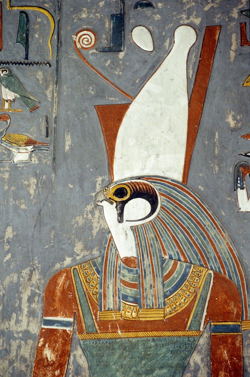 Horus wearing double crown, Tomb of Horemheb, valley of Kings, Louxor, Ancient Thebes (photo) بواسطة الأسرة المصرية التاسعة عشرة