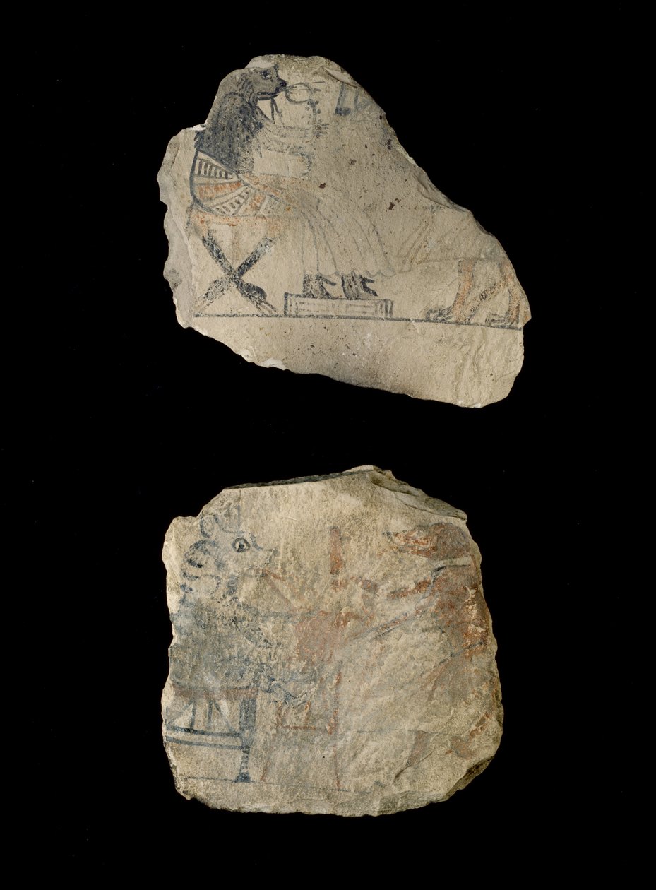 أوستراسا من الحجر الجيري مع رسومات فكاهية بالحبر الأحمر والأسود (الحجر الجيري المطلي بالحبر الأسود والأحمر) بواسطة الأسرة المصرية التاسعة عشرة