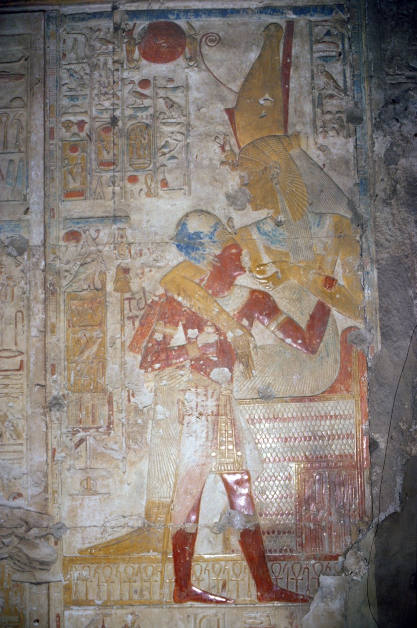 نقش سيثوس الأول (1303-1290 قبل الميلاد) وإيزيس ، المملكة الحديثة (طلاء جداري) بواسطة الأسرة المصرية التاسعة عشرة
