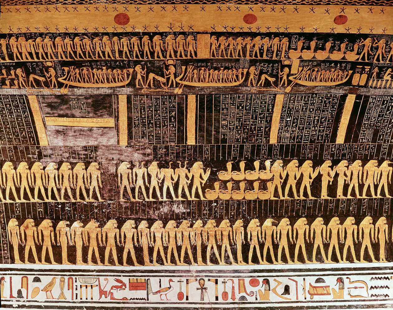 تفاصيل من كتاب اليوم من سقف حجرة الدفن في مقبرة رمسيس السادس (حكم 1143-1136 قبل الميلاد) المملكة الحديثة (رسم جداري) بواسطة الأسرة المصرية العشرون