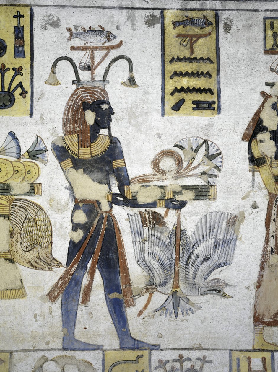 Egypt, Thebes, Luxor, Valley of the Kings, Tomb of Ramses III, mural painting of ritual offerings, from twentieth dynasty بواسطة الأسرة المصرية العشرون