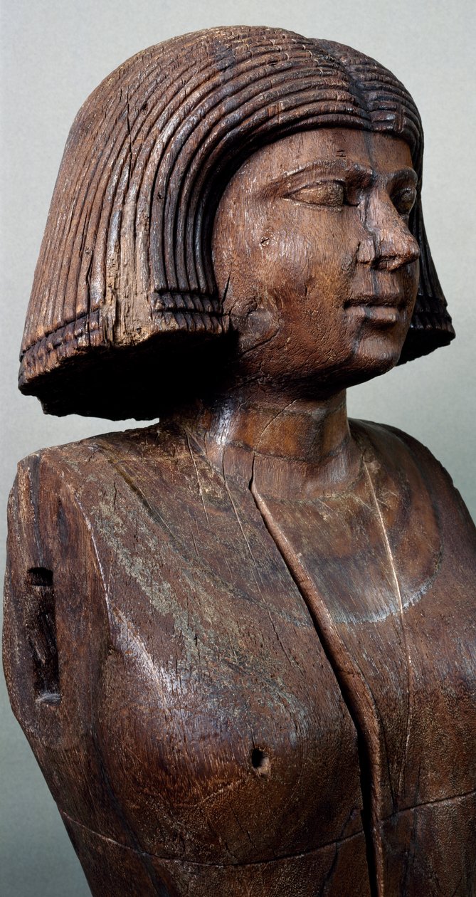 تمثال نصفي لزوجة كعب ، تمثال خشبي ، من المصطبة (القبر) ج 8 في سقارة. الحضارة المصرية ، المملكة القديمة ، الأسرة الخامسة. بواسطة الأسرة الخامسة المصرية