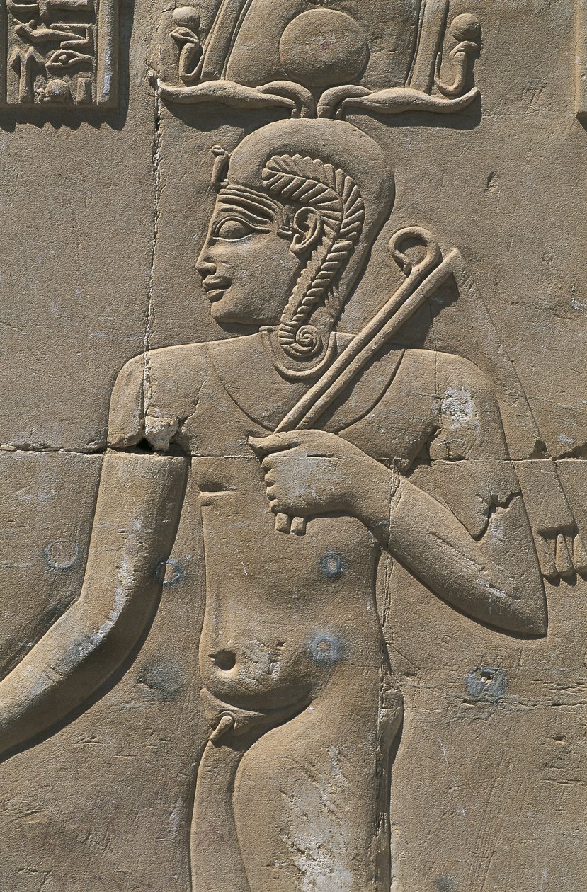 مصر ، الصحراء الليبية ، واحة الداخلة ، دير الحجار ، إغاثة في المعبد المصري. بواسطة مصري مصري
