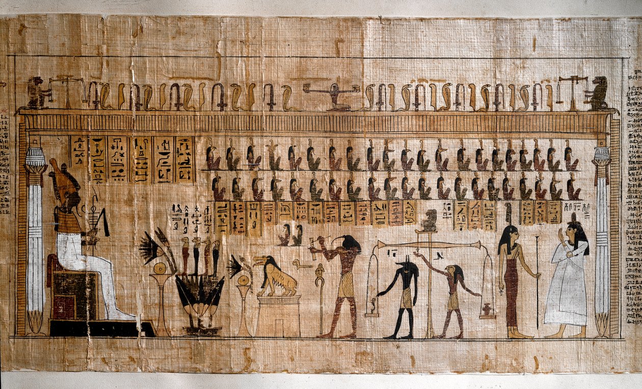 الآثار المصرية: وزن النفوس (الذهان). بردية من كتاب الموتى. تورينو ، المتحف المصري - مصر القديمة: وزن الأرواح (نفسية). بردية من كتاب الموتى. المتحف المصري ، تورين ، إيطاليا بواسطة مصري مصري