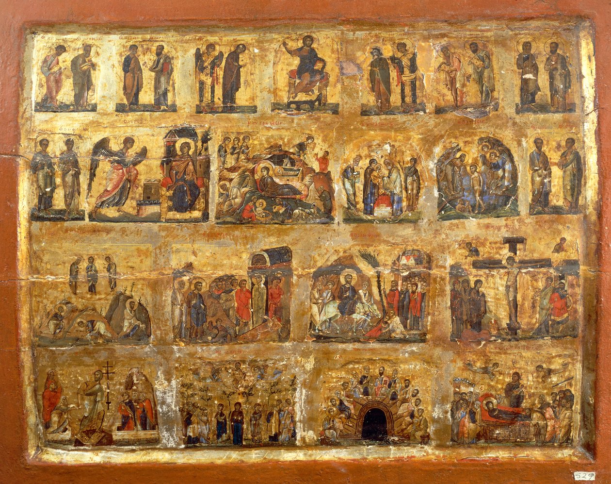 Deesis Row and the Twelve Great Feasts (الطلاء وأوراق الذهب على اللوح) بواسطة المدرسة المصرية