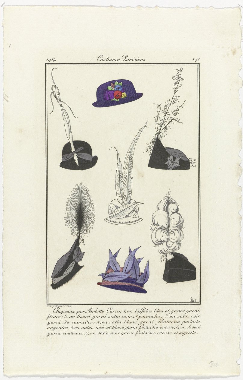 مُكَمِّلات Journal des Dames et des Modes، Costumes Parisiens، 1914، No. 171: Hats by Arlett (...) بواسطة ايجر