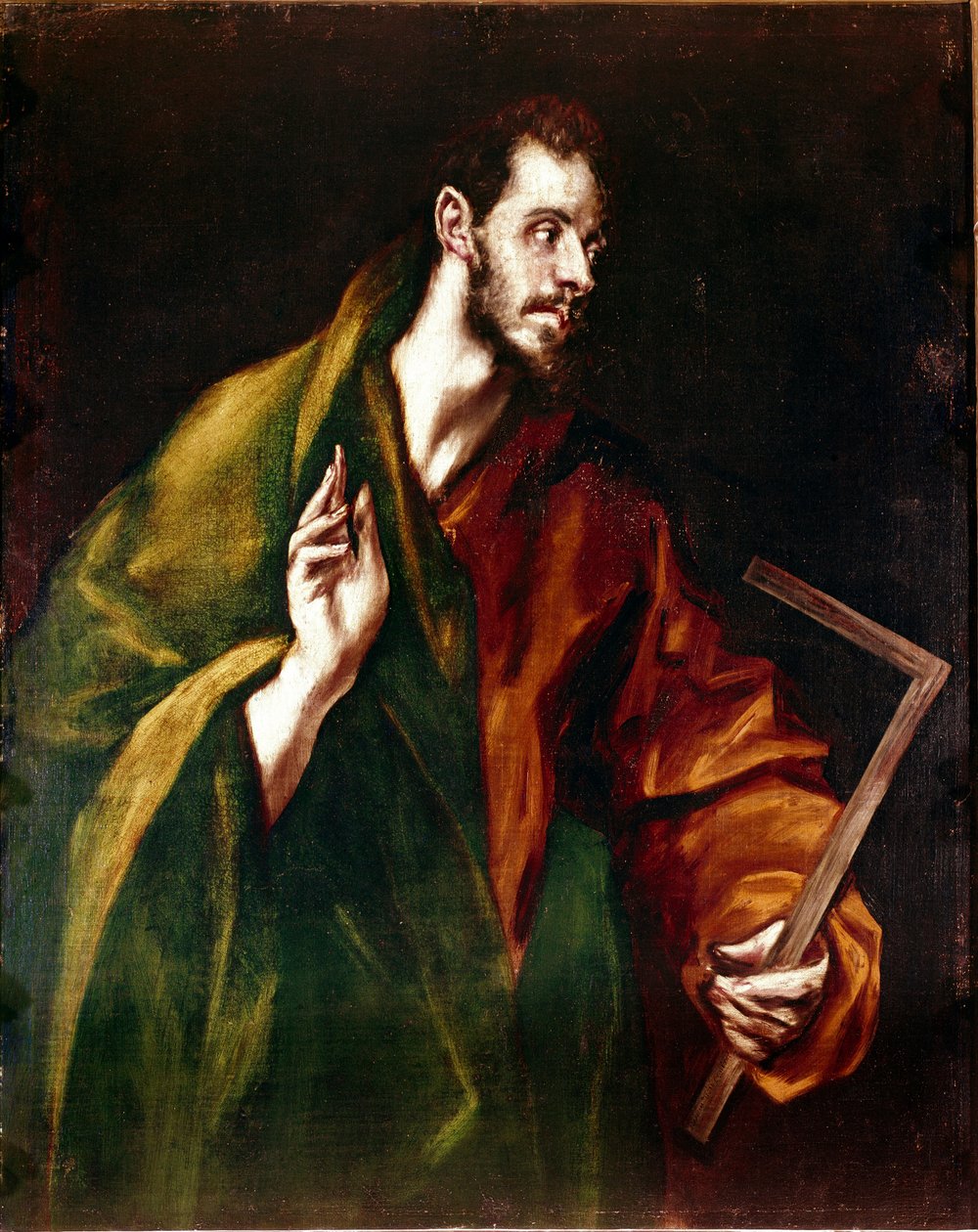Apostolate of the Cathedral of Toledo: The Apotre Saint Thomas. الرسولية لكاتدرائية طليطلة: أبوتر سانت توماس. لوحة لدومينيكوس ثيوتوكوبولوس ديت إل جريكو (1540-1614) بواسطة إل جريكو