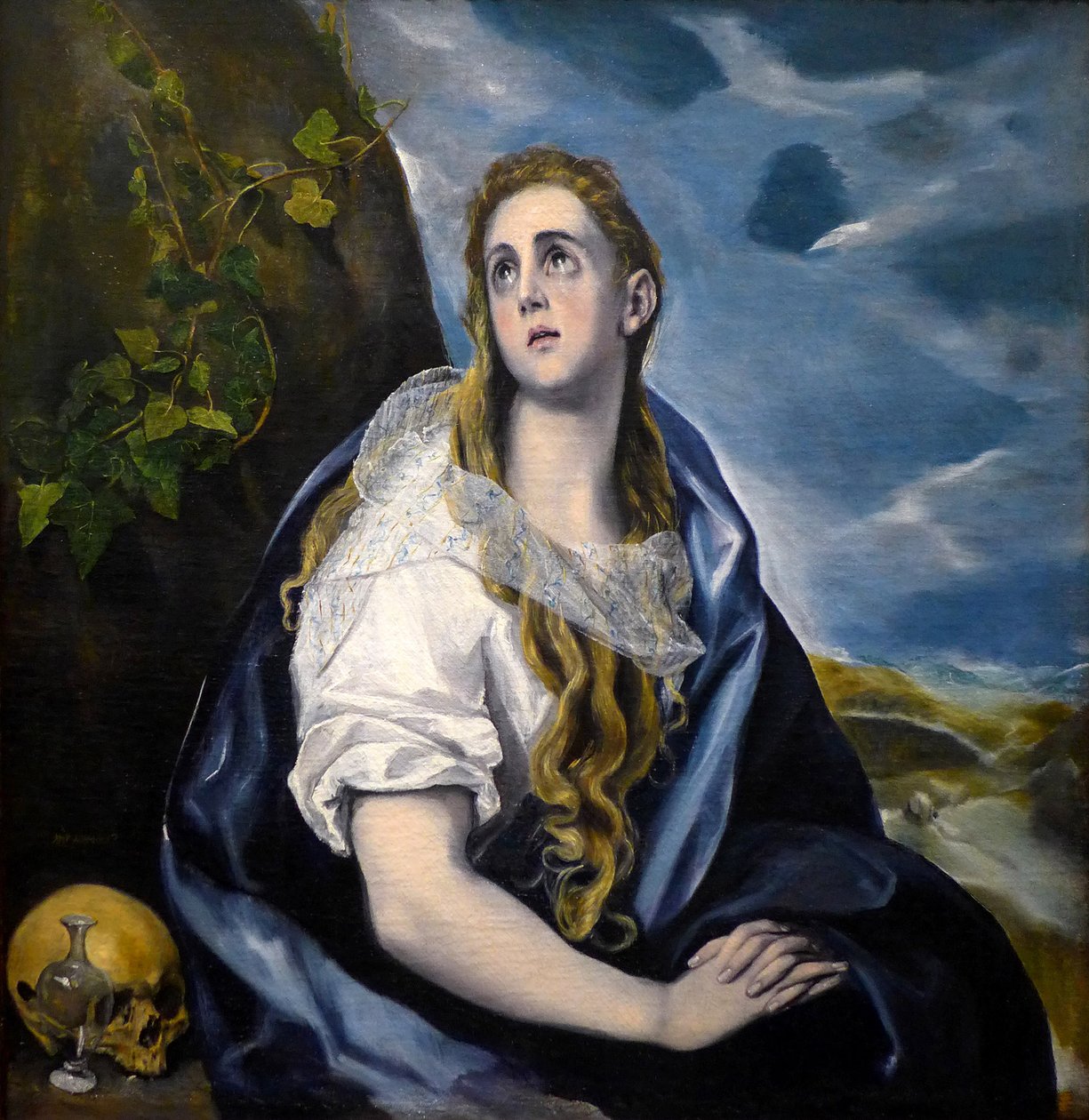 القديسة مريم المجدلية Penitente ، لوحة (زيت على قماش ج. 1584 ، فانيتي) بواسطة Domenikos Theotokopoulos dit The Greco (1541-1614) - Greco ، Domenico Theotocopuli ، تسمى El (1541-1614). مريم المجدلية في التوبة. ج. 1584 زيت على قماش. متحف ووستر للفنون ( بواسطة إل جريكو